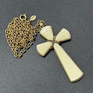 Vintage Avon Cross Necklace 26” Faux Ivory 1970s Religious Statement